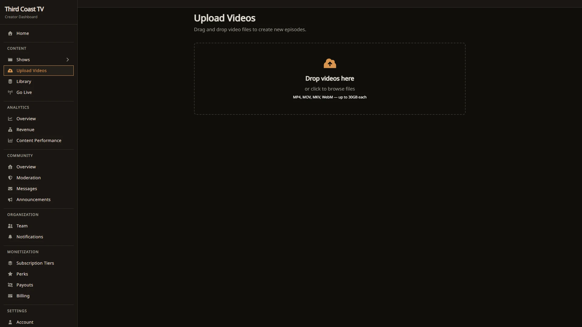 The video upload page