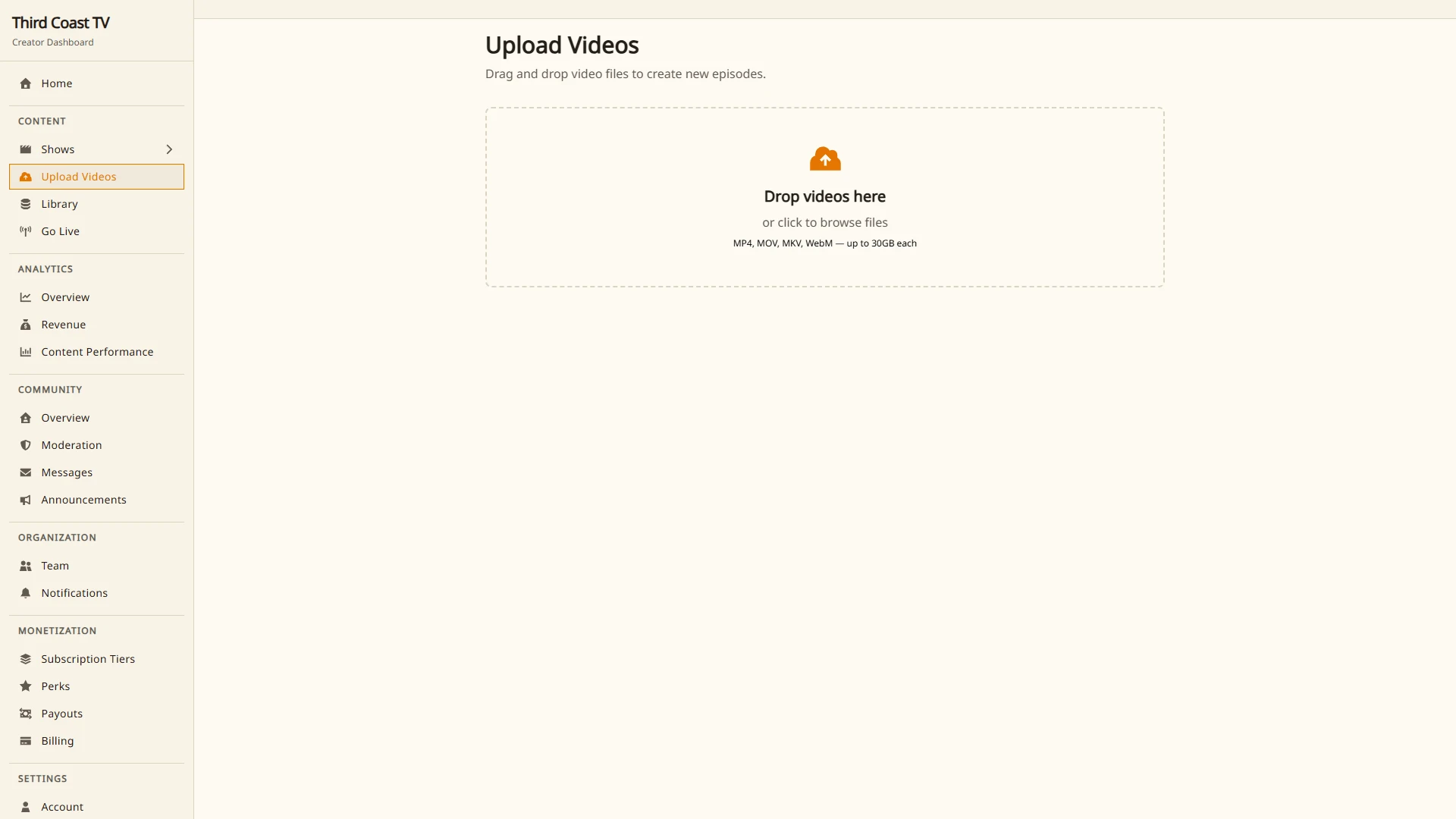 The video upload page