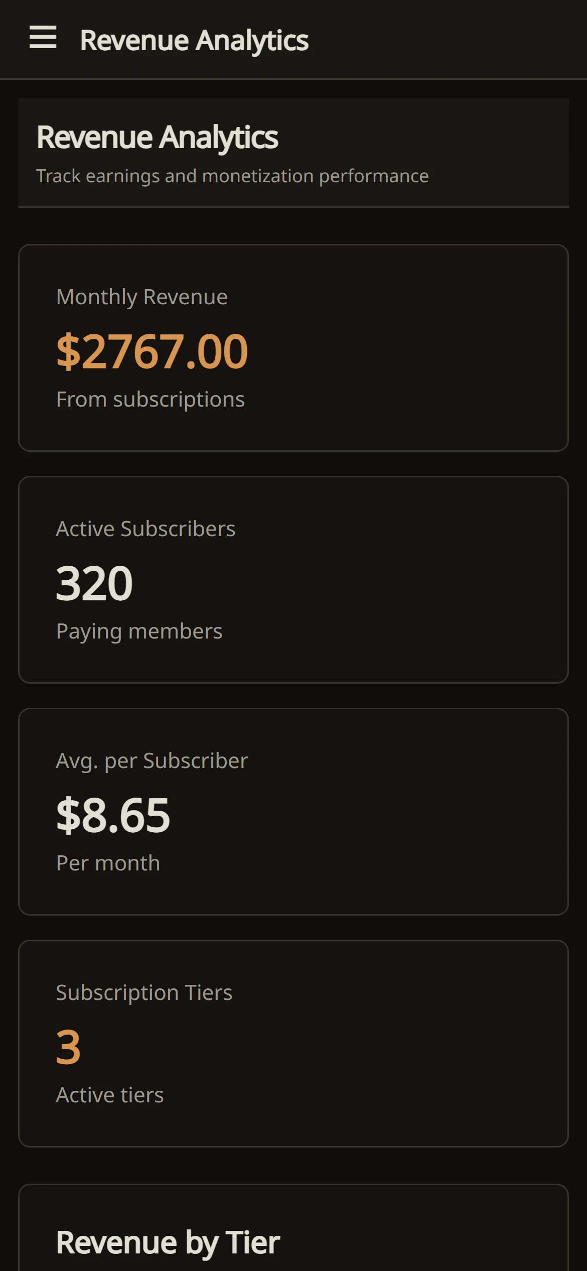 Revenue by tier on mobile