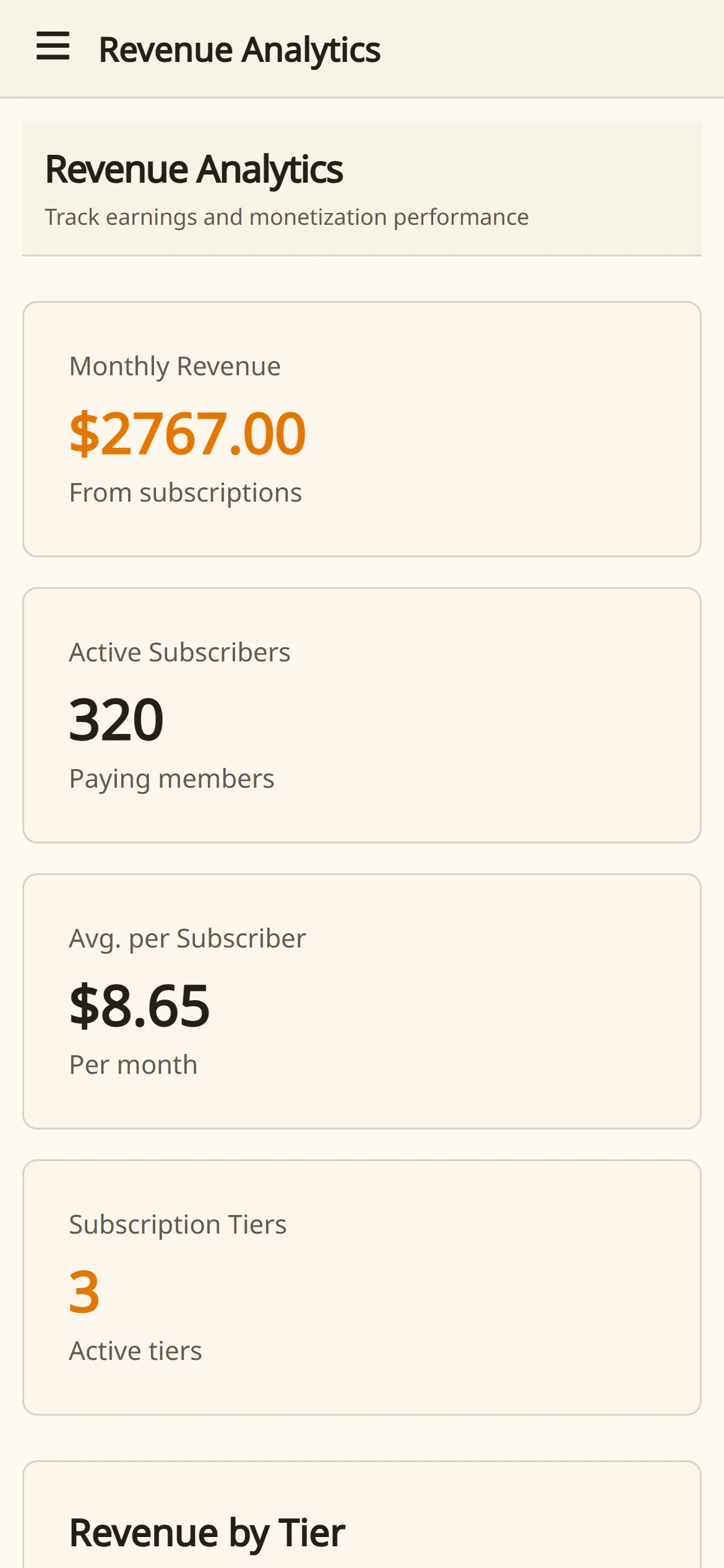 Revenue by tier on mobile